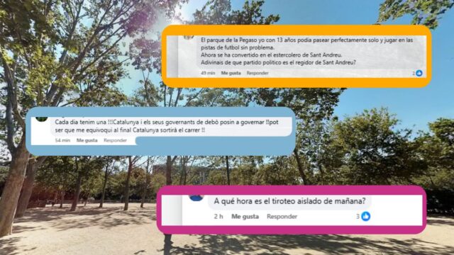 Imatge de comentaris d'usuaris a les xarxes amb el parc de la Pegaso al fons