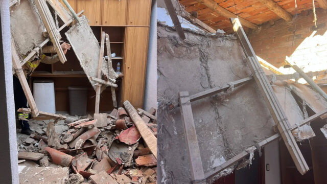 Imatges dels danys causats per l'ensorrament del sostre d'un habitatge a Santa Coloma de Gramenet (Policia Local de Santa Coloma de Gramenet)